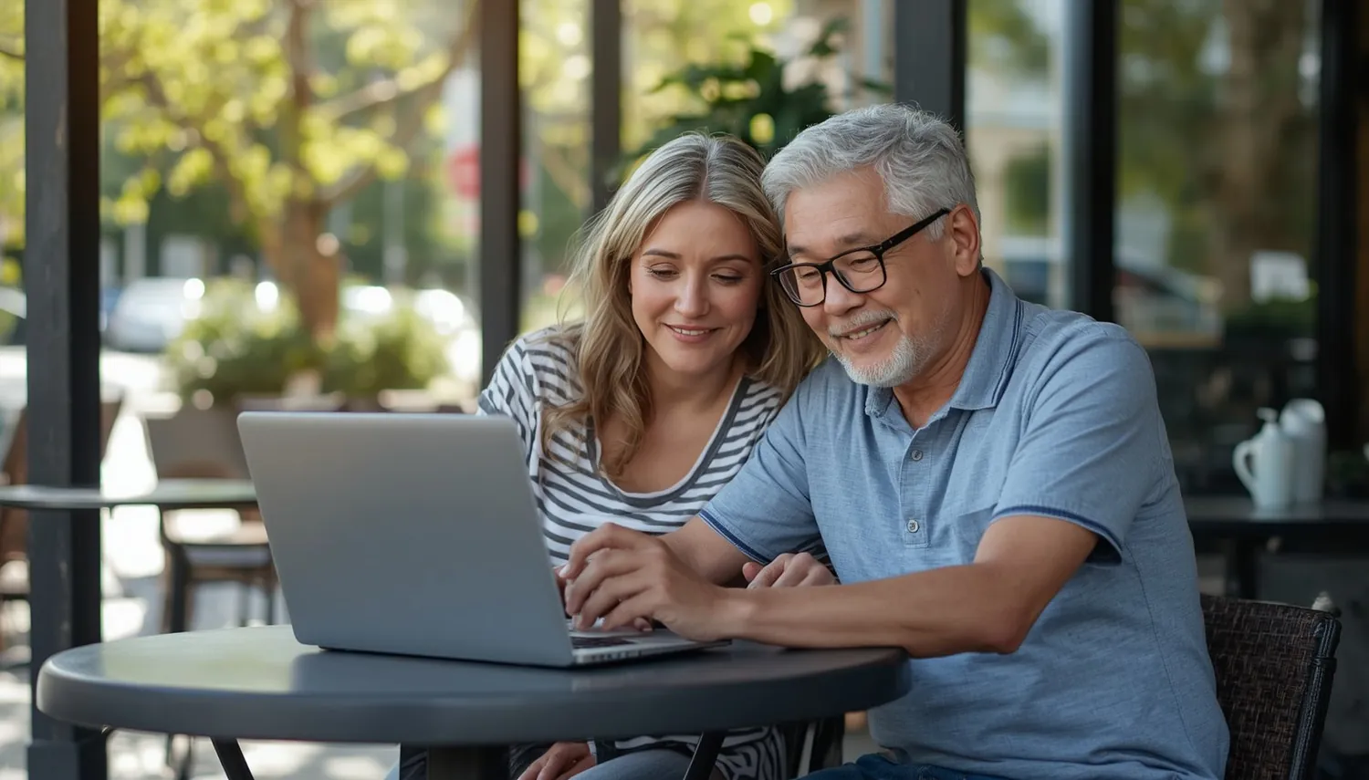 A couple reviewing their finances together on a laptop